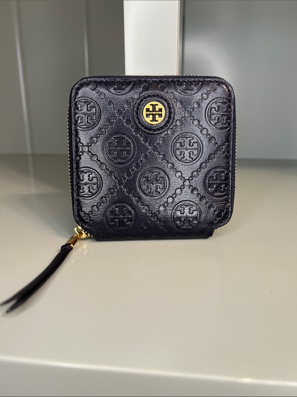 Tory Burch T Monogram Navy Leather Bifold Wallet